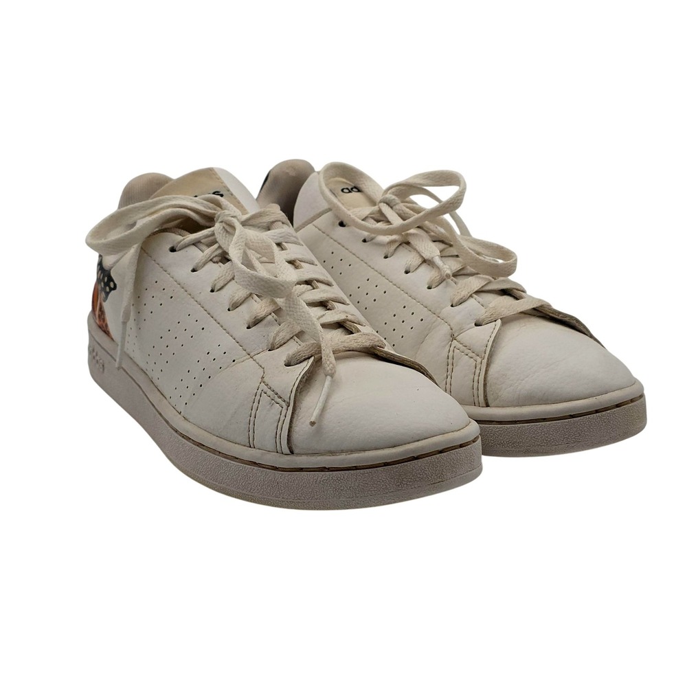 Adidas Advantage Shoes Womens Size 8.5‎ White Graphic Heel Court Low Top H00714